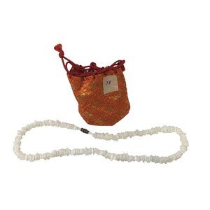 Vintage White Seashell Statement Necklace Resort Wear Summer Boho with Pouch